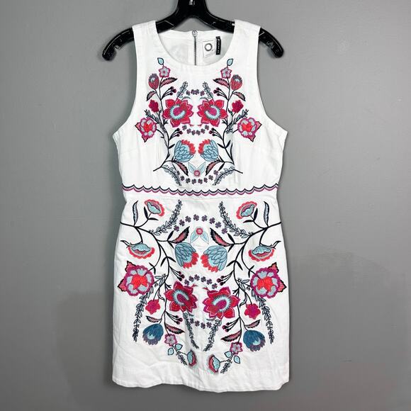 Anthropologie sheath Dress Size 12 denim embroidered floral white NWT boho - Picture 1 of 14